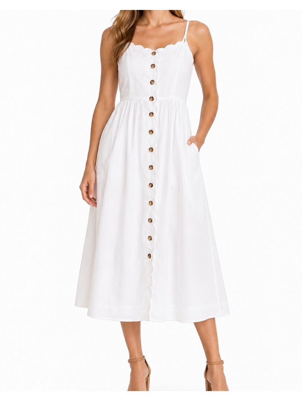 J.Crew Scalloped Trim Button Front Midi Dress 4 White Cotton NWT $148